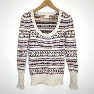 Kaisely Cream Sweater with Pink & Navy Fair Isle Stripes